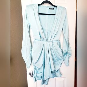 COPY - Chicme Turquoise Satin Mini Dress with Shoulder Pads, Size Small